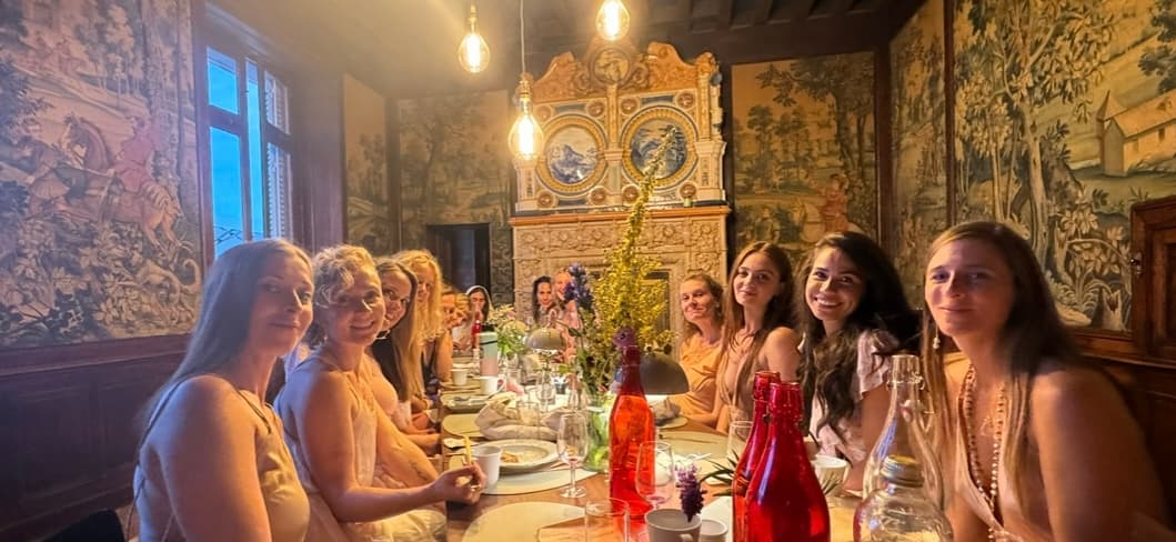 The castle dining room with restored murals